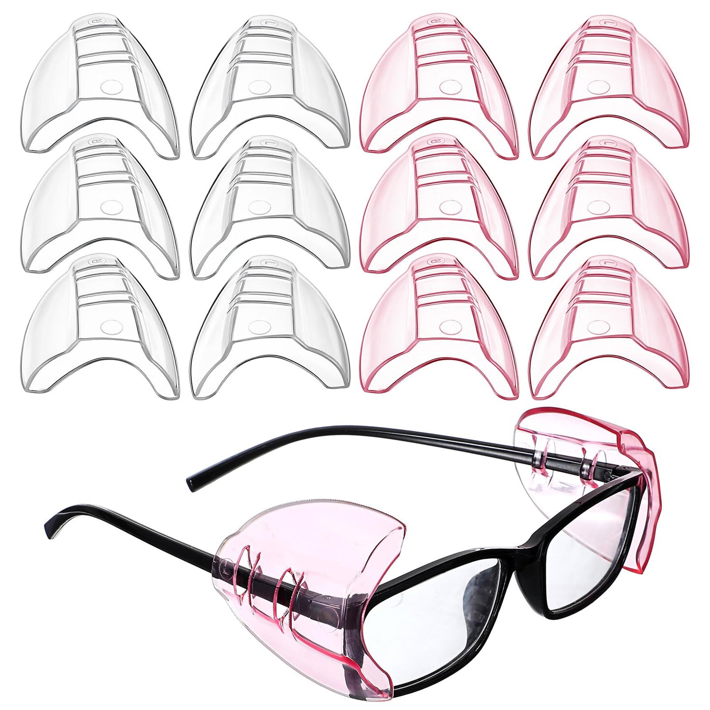 Elegaperma 6 Pairs Safety Shields for Glasses, Glasses Side Shields for Eye Protection, Safety Shields for Eyeglasses Fits Small to Medium (Transparent, Rose Red)
