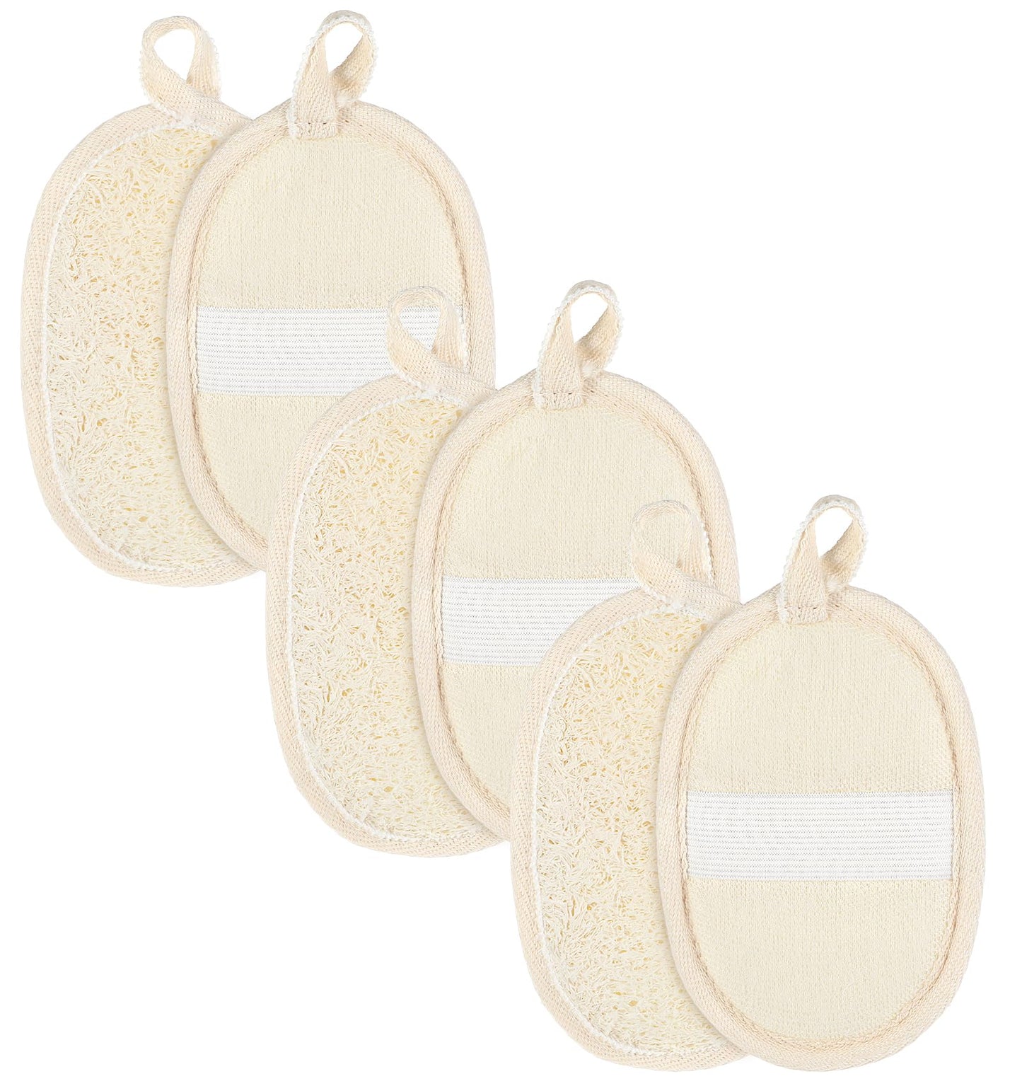 Natural Loofah, 3Pcs Face Exfoliator Pad, Body Loofah for Women and Men, Oval Luffa and Loofa, Exfoliating Sponge, Bath Loofah for Face and Body (White)