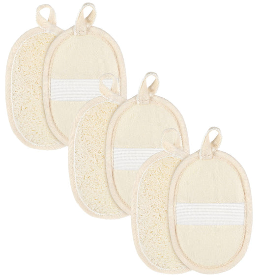 Natural Loofah, 3Pcs Face Exfoliator Pad, Body Loofah for Women and Men, Oval Luffa and Loofa, Exfoliating Sponge, Bath Loofah for Face and Body (White)