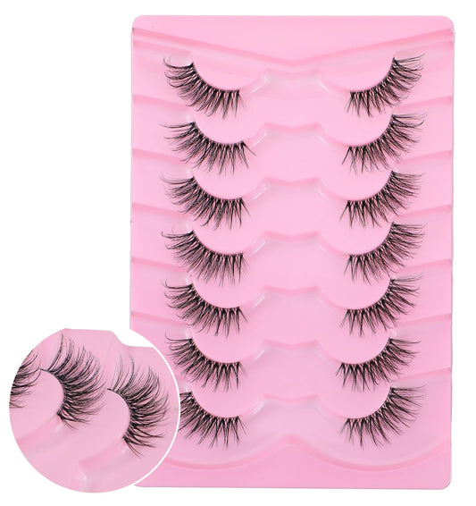 7 Pairs Half Lashes Natural, Slim Wispy Half Section False Eyelashes, Lightweight Invisible Lash Band, Soft Comfortable for Daily, Dating, Party & Casual Beauty Makeup