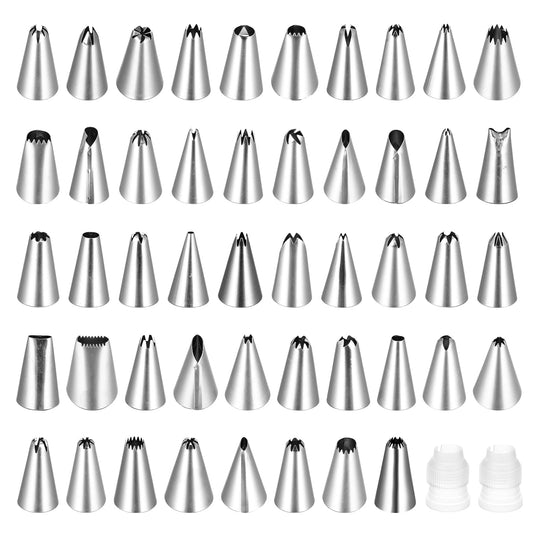 Oruola 50Pcs Piping Tips Set,48 Different Patterns Stainless Steel Piping Tips and 2 Reusable Plastic Coupler for Cake & Cupcake Cookies Decorating,Cake Decorating Tips,Cake Decorating Supplies