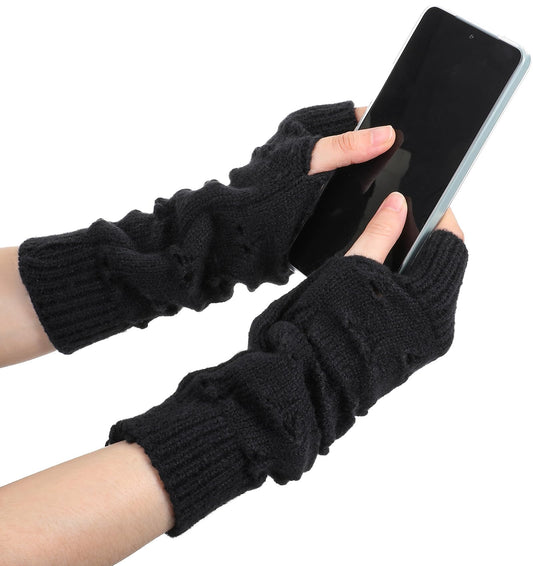 FRCTLNKG Y2K Arm Warmers for Women, Black Punk Goth Long Fingerless Gloves Arm Warmers y2k Emo Accessories Cottagecore Style, Long Knit Wrist Warmer for Women Girls