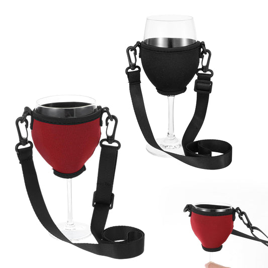 guduling Pack of 4 Wine Holders for Hanging, Portable Wine Glass Holders, Wine Glass Holder for Party, Wedding, Picnic, Festival, Christmas, Free Your Hands, Black and Red Wine