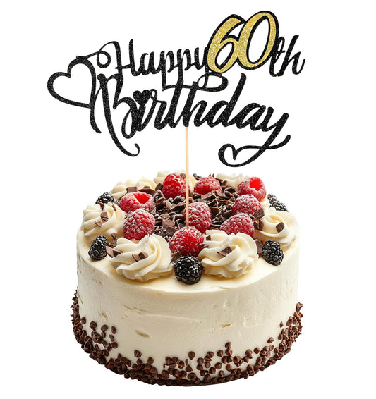 60 Cake Topper, Glitter Happy 60th Birthday Cake Topper, 60th Cakes Toppers for Women and Men, Birthday Party Anniversary Decoration