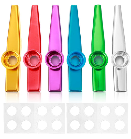 6Pcs Kazoo, Professional Metal Kazoos Multipack Kazoo Game Instruments for Adults & Kids, Includes 16 Flute Membranes, Perfect for Kazoos Game Christmas Party Favors, Musical Accompaniment