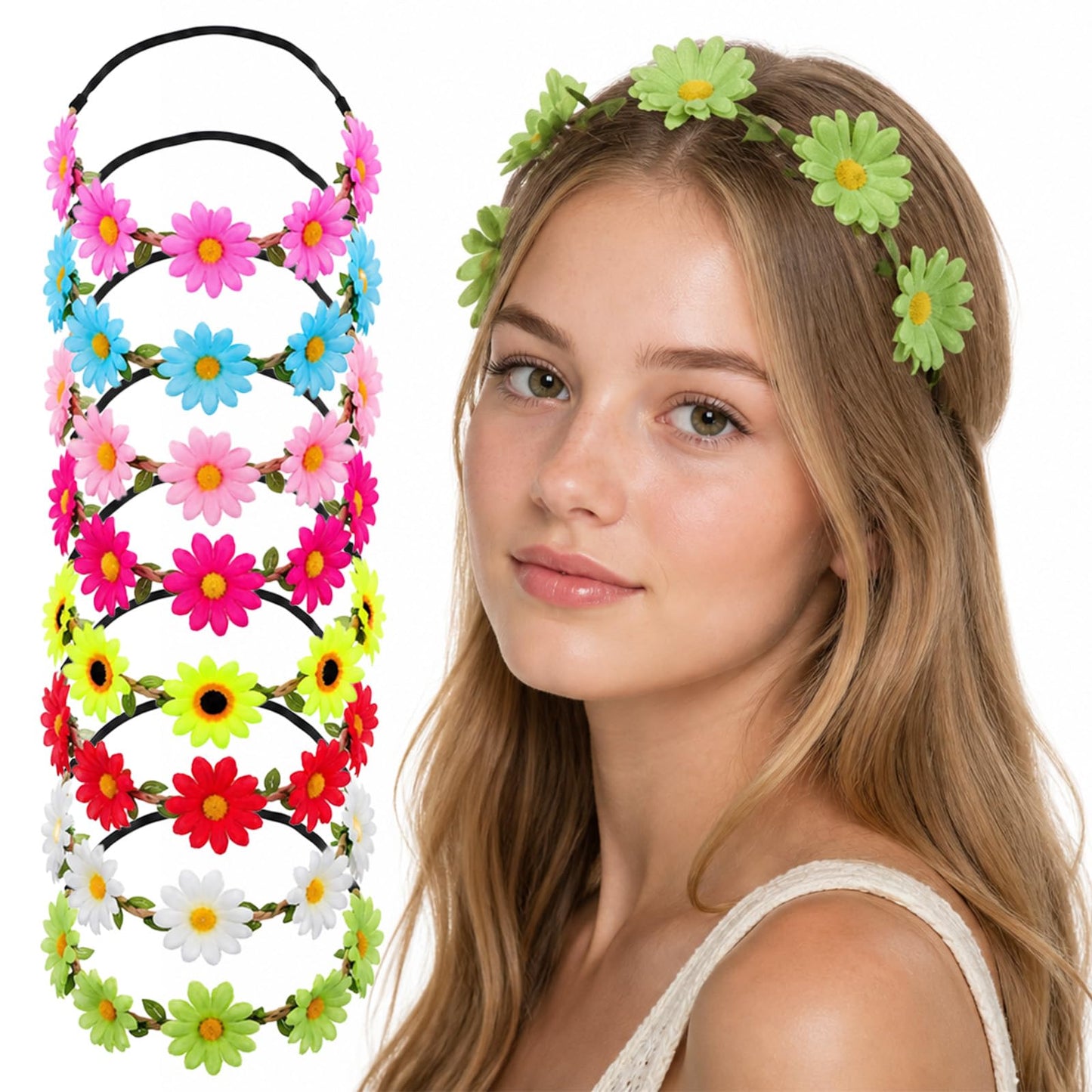 Elegaperma 8Pcs Flower Headbands, Multicolor Boho Flower Headpiece for Girl