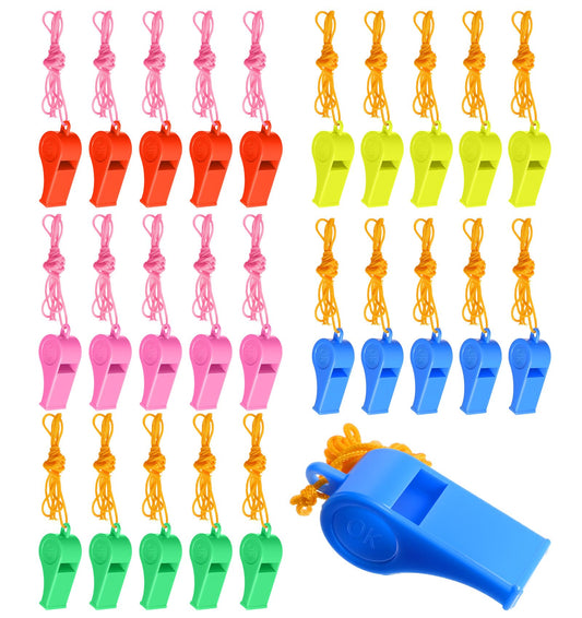 Thrymme 5 Pcs Whistles Sports, Plastic Whistles for Teachers Kids with Lanyard for Outdoor Activities, Sports, PE Class & Emergency Use, Kids Whistle (Multi-Color)