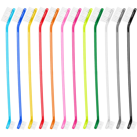 Oruola 12Pcs Dog Tooth Brushes,Dual Headed Pet Toothbrush, Dental Hygiene Convenient Soft Toothbrush to Clean Pet Teeth,Dog Tooth Brush for Small to Large Dogs, Cats, and Most Pets, 12 Color