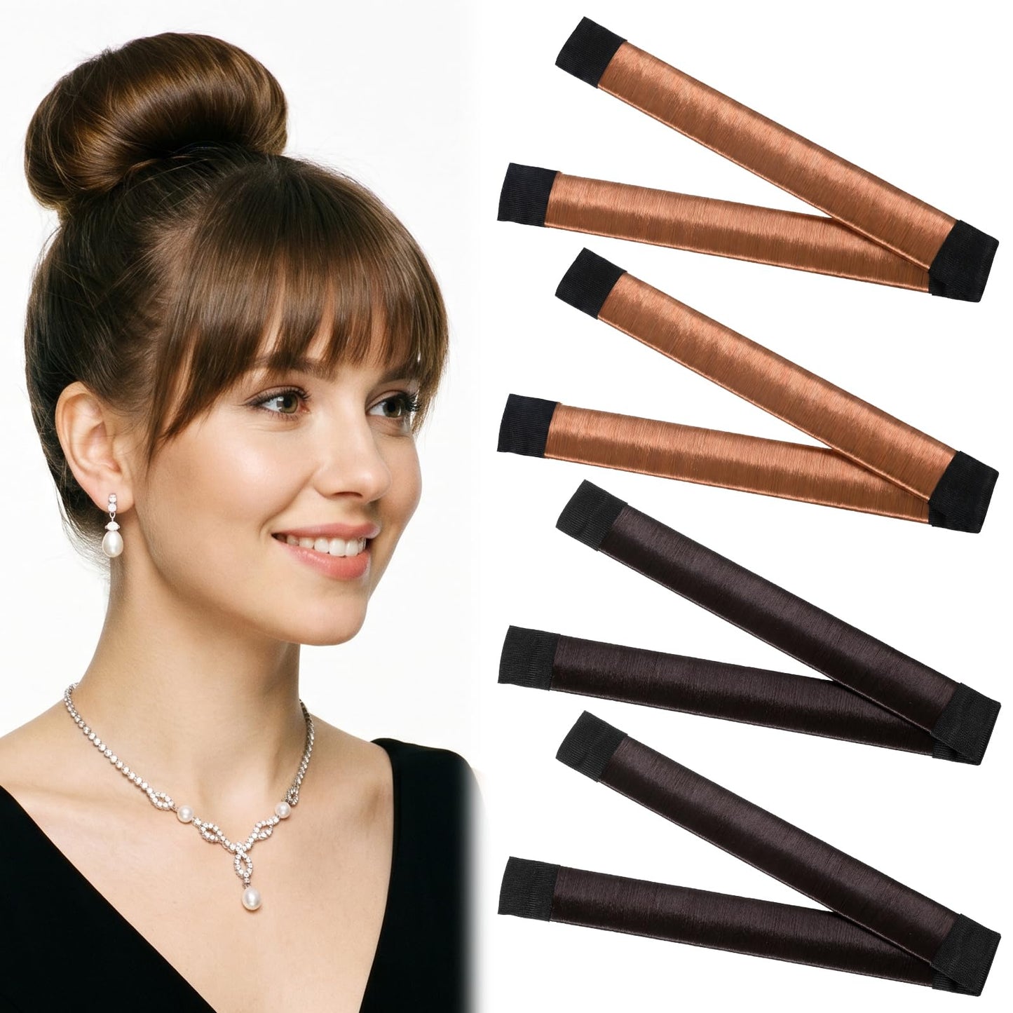 Elegaperma 4 Pieces Buns for Making Hair Knots, Long & Short Hair Accessories, Hair Braiding Aid for Girls Hair Styling Tool Black/Light Brown (Length 21.5