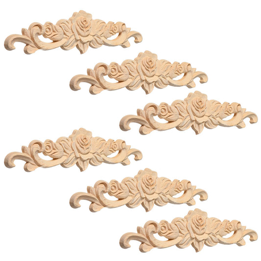 Elegaperma Pack of 6 Ornaments for Furniture, Vintage Wooden Ornaments, 20 x 5 x 0.8 cm, Wooden Ornaments for Decorating Beds, Doors and Windows, Handmade (Light Brown)