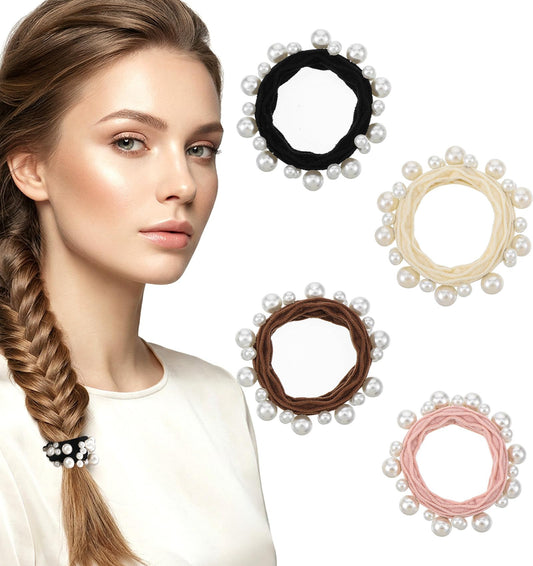 4 Pcs Pearl Hair Ties, Elastic Pearl Hair Scrunchies for Women & Girls