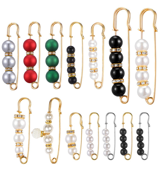 14 Pcs Pins for Clothes, Brooch Pins, Decorative Pearl Kilt Pin for Clothes, Scarf, Pants, Waistband, Collar, Jeans, Shirts, Wedding Dress, Multi-purpose Safety Pin for Women