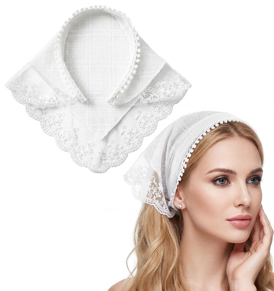White Lace Bandana Headband, Lace Hair Scarf for Women