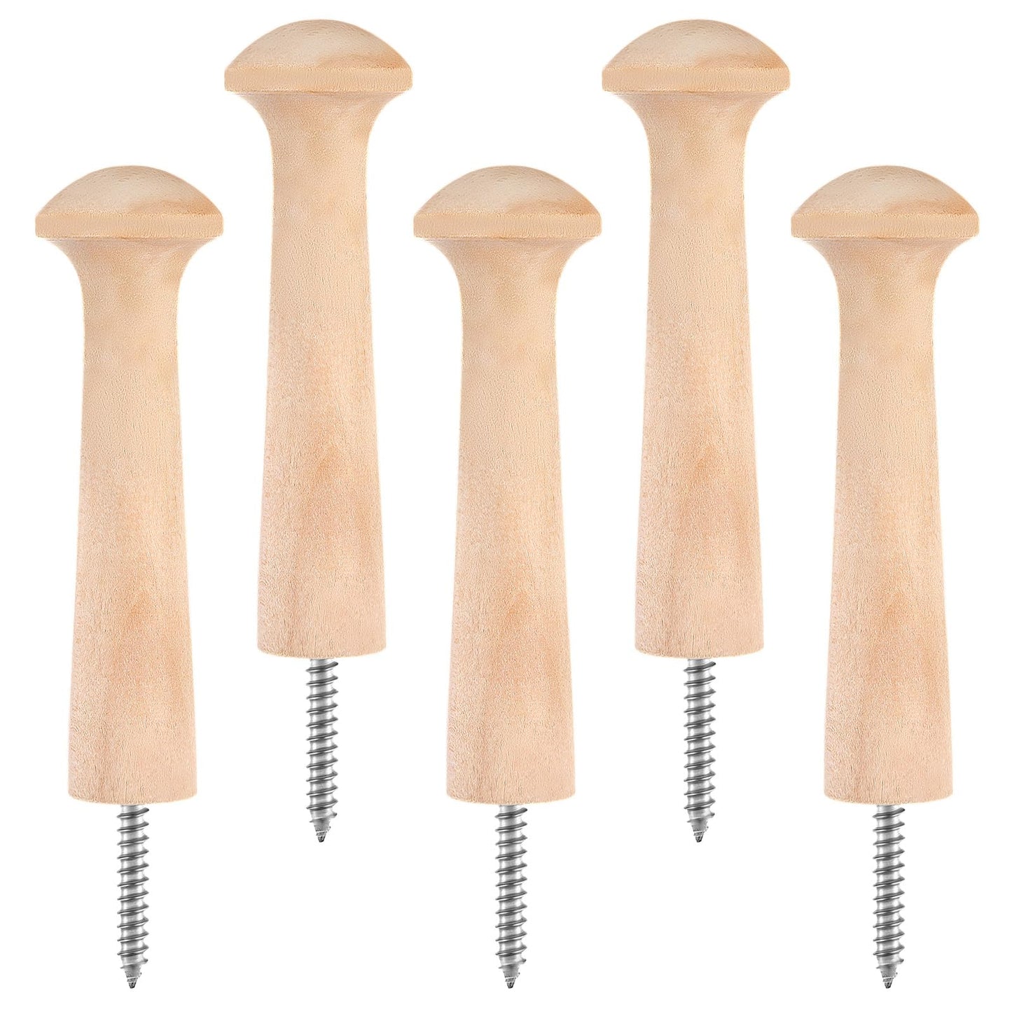 oruola 5pcs Wooden Shaker Peg Hooks,3.68 Inch Screw On Wood Hook Shaker Pegs,Wooden Shaker Peg with Screws,Unfinished Wood Shaker Pegs for Hanging Clothes Hats Keys Bags Towels