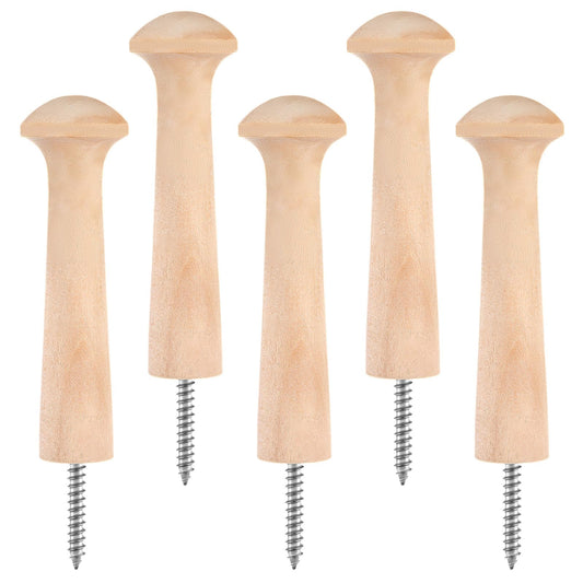 oruola 5pcs Wooden Shaker Peg Hooks,3.68 Inch Screw On Wood Hook Shaker Pegs,Wooden Shaker Peg with Screws,Unfinished Wood Shaker Pegs for Hanging Clothes Hats Keys Bags Towels