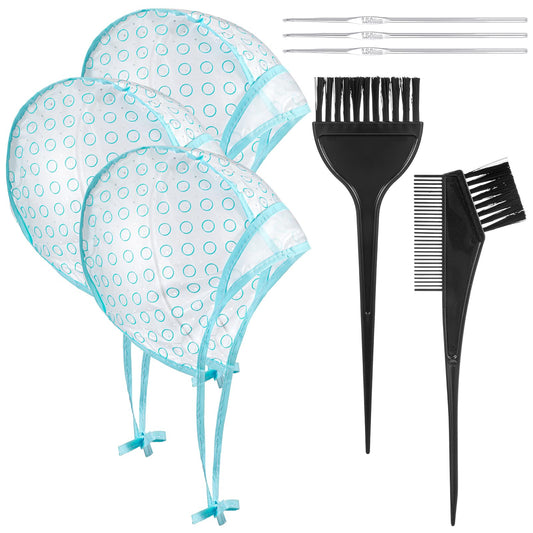 Classicseali Set of 8 DIY strands, hair colouring brush, hair colouring hood with holes, strand hood for crocheting for salon, home use, hairdressing accessories (blue, black)