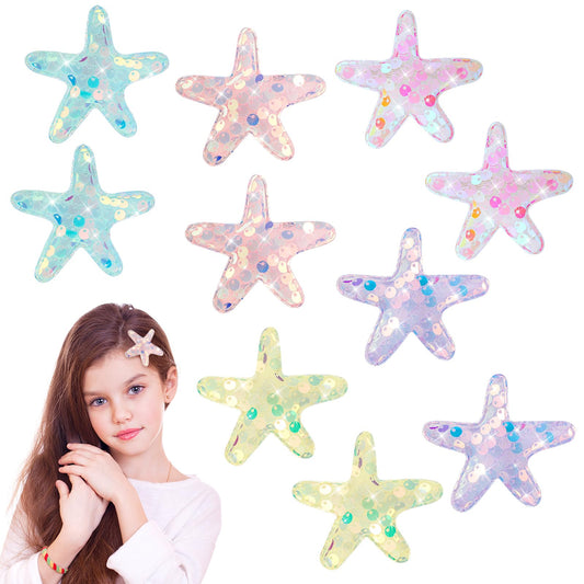 Oruola 10pcs Starfish Hair Clips,Glitter Starfish Clips,Sequins Beach Hair Accessories,Mermaid Hair Accessories,Starfish Hair Clip for Women Girls Beach Wedding Hairstyle Tool Multicolor