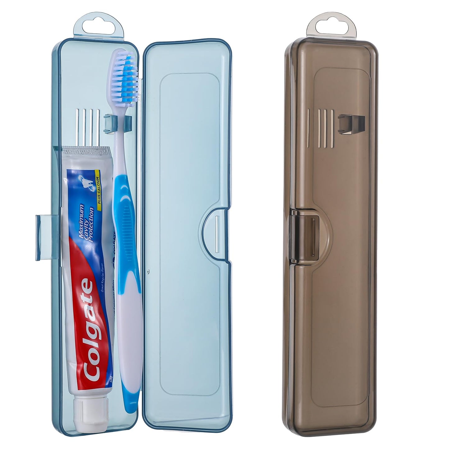 Classicseali 2 Pack Toothbrush and Toothpaste Travel Case, Toothbrush Holders Travel Case,Portable Plastic Toothbrushes Travels Holder with Secure Seal, 7.9 x 1.8 x 1.1 inches, Gray & Blue