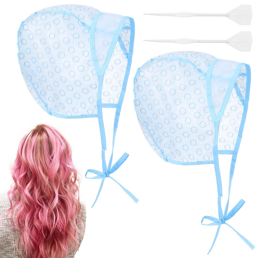 2 Pcs Highlighting Cap, Blue Hair Highlighting Cap with Hook for DIY Coloring, Frosting & Highlights, Salon & Home Use