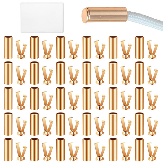 Guduling Pack of 30 Metal Cord Ends, Metal Cord Locks, Cylindrical Shoelaces End Caps for Shoelaces, Accessories, DIY Design, Gold