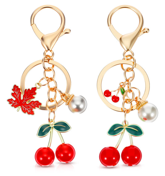 ValueBargain Cherry Keychain, 2 Pcs 8.5 cm Cherry Keyring Bag Charm for Women, Girls, (Red)