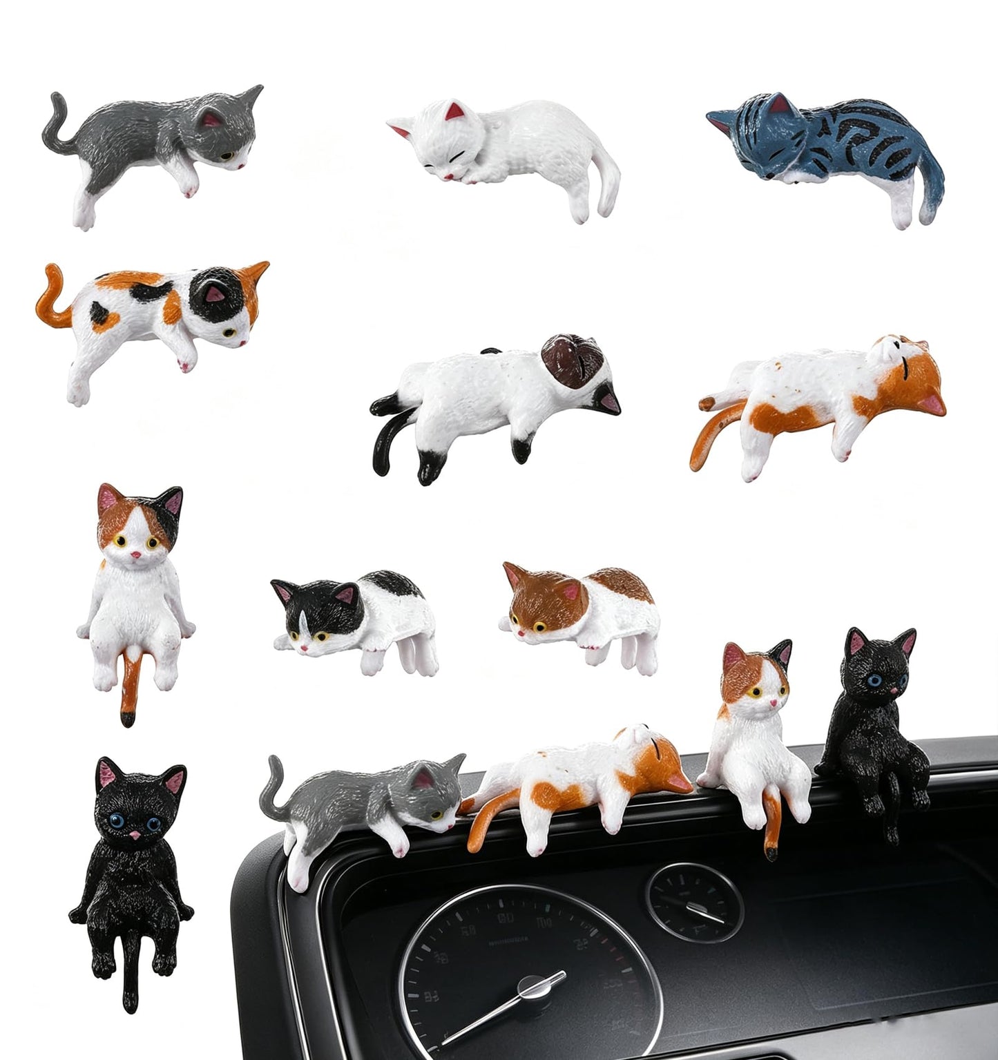 12 Pcs Cat Desk Figurines for Office, Cat Trinkets Computer Monitor Decor