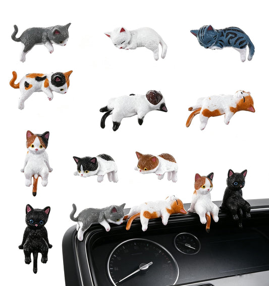 12 Pcs Cat Desk Figurines for Office, Cat Trinkets Computer Monitor Decor