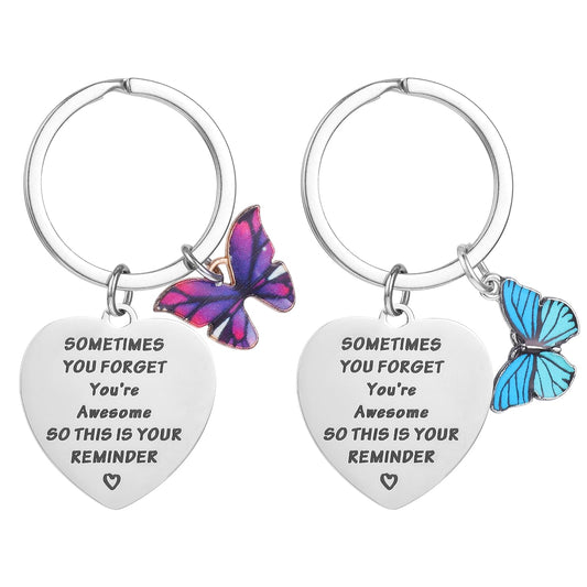 oruola 2pcs Inspirational Keychain Gifts for Women,Best Women Motivationa Keychain for Mother's Day Birthday Christmas Sometimes You Forget You're Awesome Small Butterfly Gifts for Women Daughter