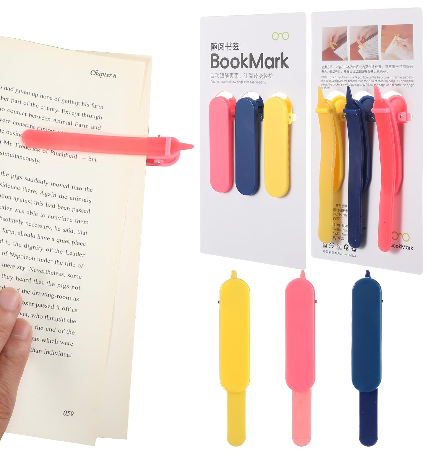 6 Pcs Automatic Bookmark, Smart Silicone Bookmarks for Readers