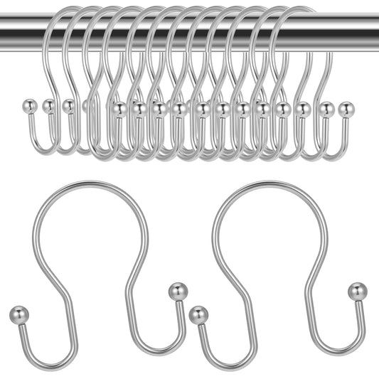 Guduling 12Pcs Shower Curtain Rings,Rust Proof Double Shower Curtain with Hooks, Smooth Glide Metal Showers Curtains Hooks for Showers Rods, Silver
