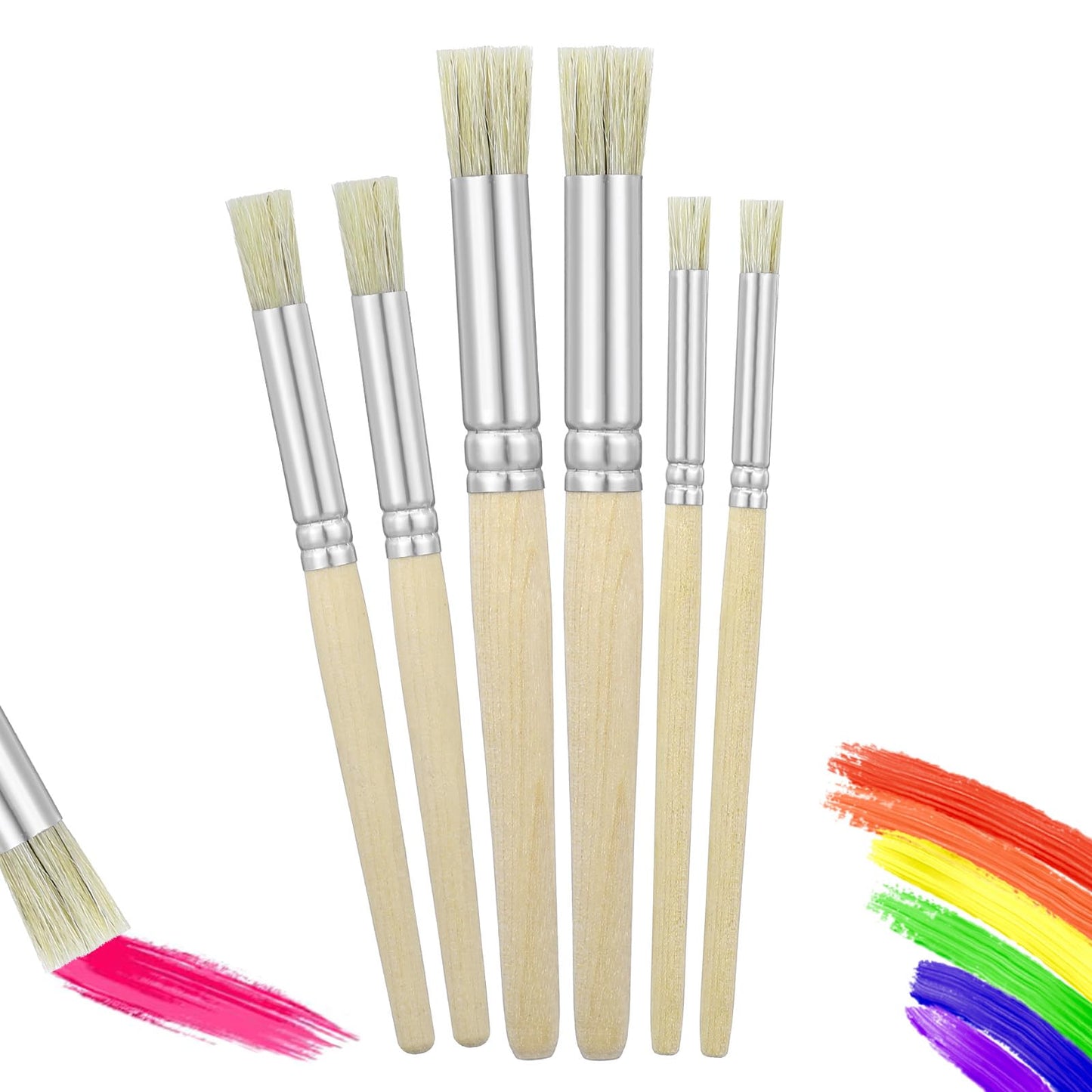 Guduling Set of 6 Stencil Brushes, Chalk Brush, Stencil Brush, Round Stencil Brush, 3 Sizes, Artist Brush Set for Acrylic Painting, Watercolour Painting, DIY, Oil Painting
