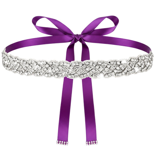 Classicseali Rhinestone Belts for Women, Purple Plus Size Rhinestone Belt, Fashion Bridal Belts for Wedding Dress, Suitable for Denim Skirt, Dresses, Women's Accessories Decoration, Length 270cm