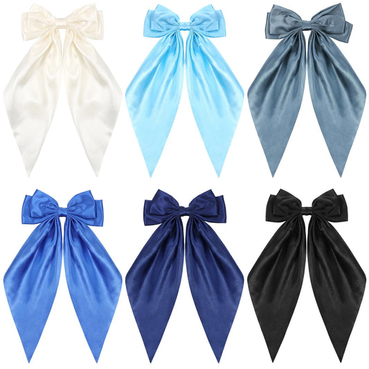 Elegaperma Pack of 6 Girls' Hair Bows, 35 x 18 cm, Blue Hair Bow for Ponytail and Summer, Soft Bow Hair Bow Blue