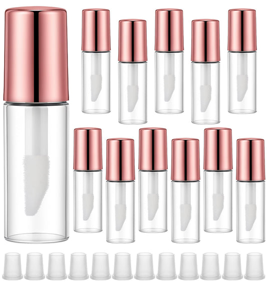 12 Pcs Empty Lip Gloss Tubes, 1.2ml Mini Refillable Lip Balm Containers with Wand, Portable Clear Plastic Cosmetic Containers for Lip Samples, Travel & DIY Makeup