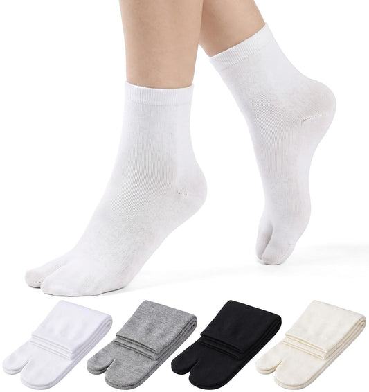 4 Pairs Tabi Socks Women, Cotton Breathable Split Toe Flip Flop Socks