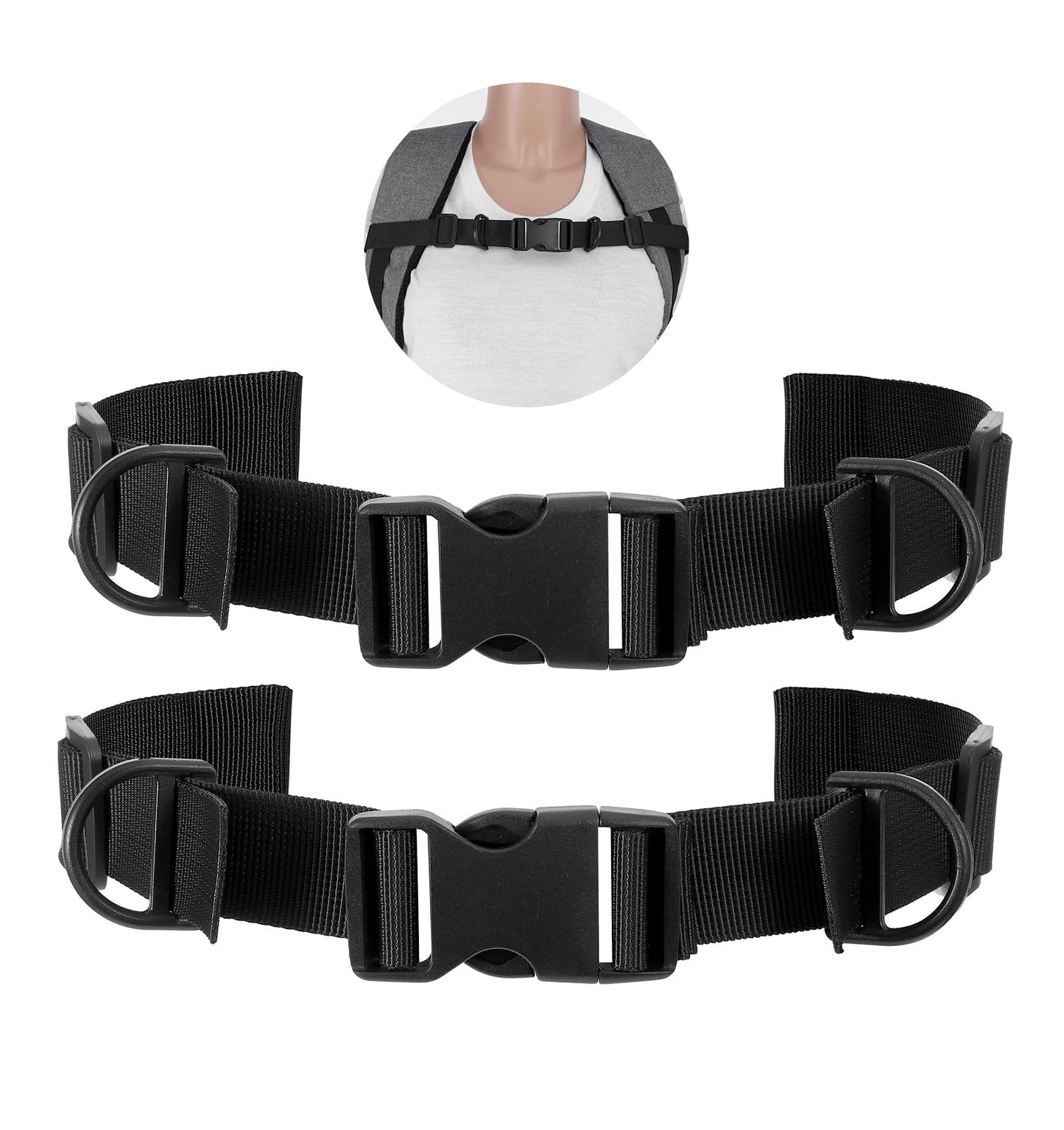 Thrymme 2Pcs Backpack Chest Strap, Black Adjustable Sternum Strap Add on for Backpacks, Heavy Duty Elastic Chest Belt with Quick Release Buckle Clip, Comfortable Fit for Hiking, Camping, and Travel