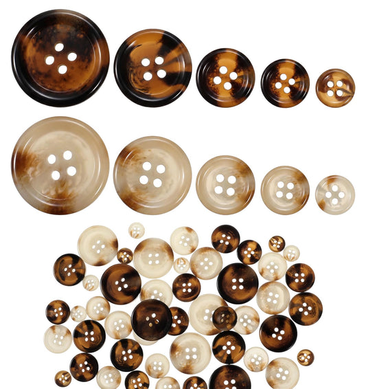 50Pcs Brown Buttons, Buttons for Clothes Mixed 5 Sizes