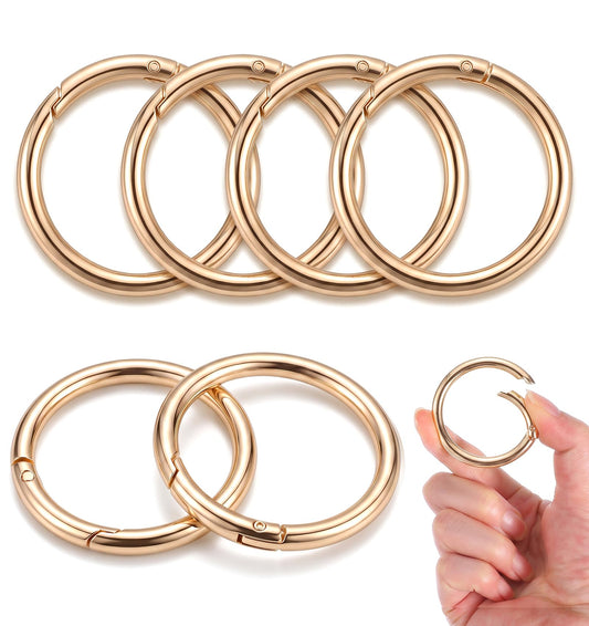 6 Pcs Spring O Ring, Gold Metal Circle Carabiner, Sturdy 2 Inch Key Ring