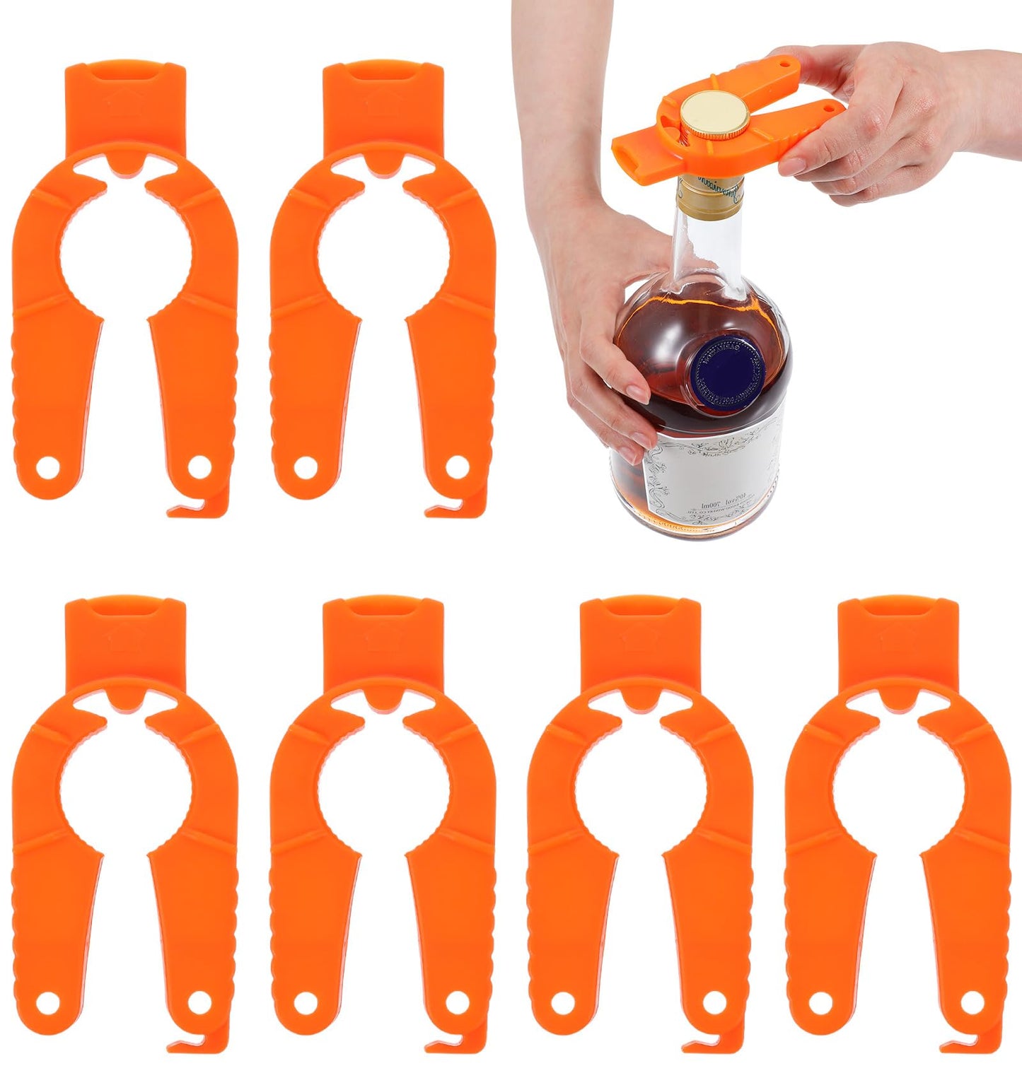 Orange Plastic Bottle Cap Opener, 6pcs Water Bottle Opener Set 3 in 1 Multi-Purpose Cap for Seniors and Arthritic Hands with Easy Grip
