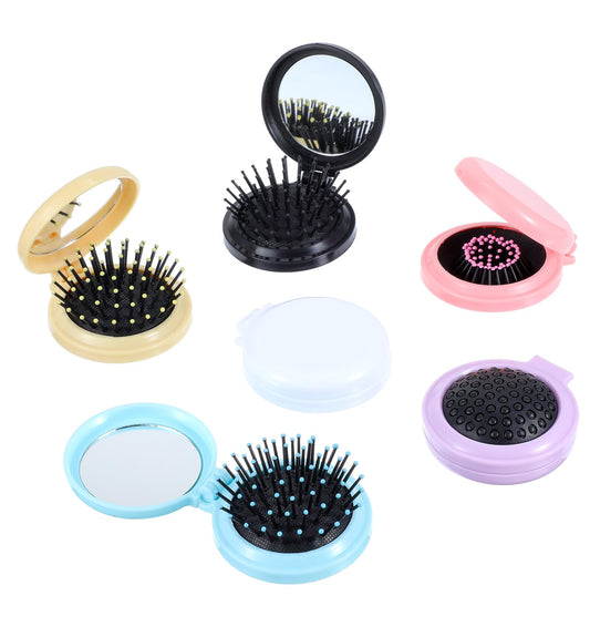 Compact Hairbrush, 6 Pcs 6.5 cm Foldable Hairbrush, Rounded-tip & Foldable Handbag Hairbrushes for Women, Men, Girls, Travel, Touch-ups Anywhere (6 Colors)