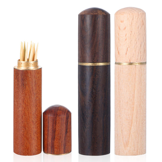 Classicseali 3PCS Tooth Pick Holders, Portable Travel Toothpick Holder,Wooden Toothpicks Holders for Purse,for Storage Toothpicks, Needle, Bead, Ear Pick, Small Object,for Women and Men,3 Colors
