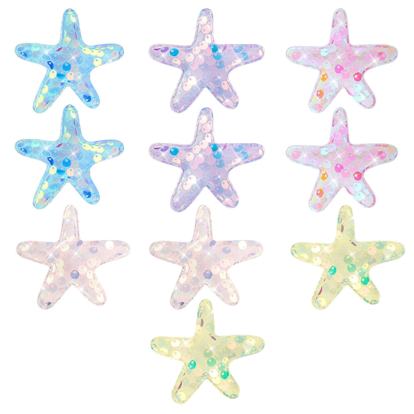 Classicseali 10pcs Starfish Hair Clips, Mermaid Hair Clips, Sequins Beach Hair Accessories, Glitter Starfish Hair Clip for Women Girls Beach Wedding Hairstyle Tool Multicolor