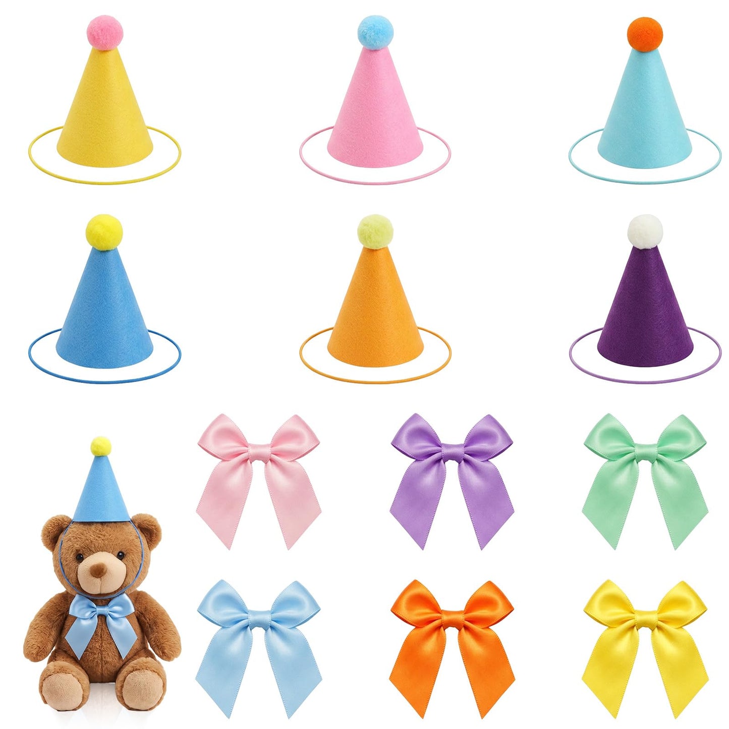 Elegaperma Pack of 12 Felt Party Hats for Cuddly Toys, 11.5 x 8.5 cm