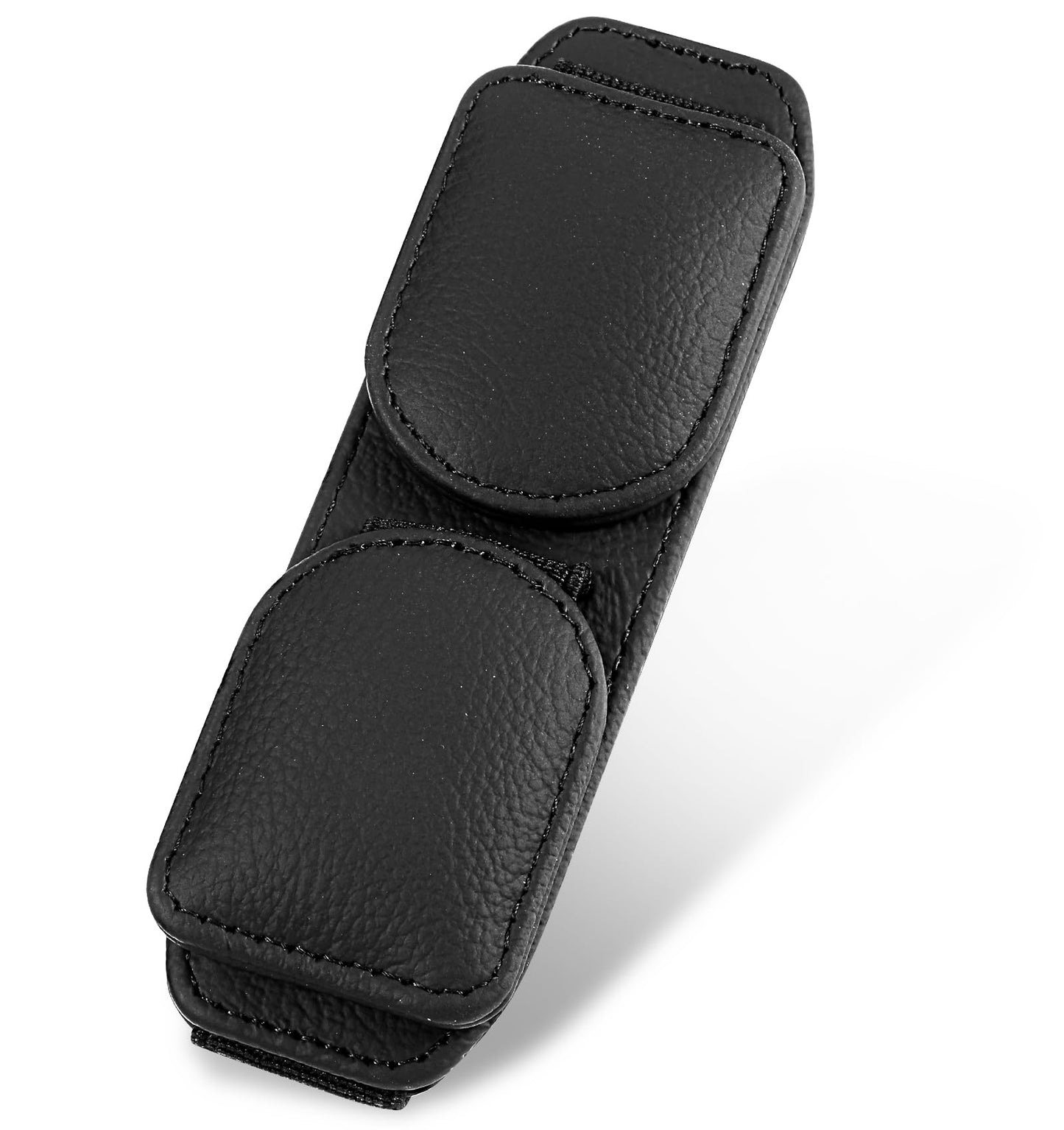 Magnetic Leather Glasses Frame with Double Oval Clip Glasses Holder Storage for Sunglasses and Postcards Black Magnetic Leather Glasses Holder Clip