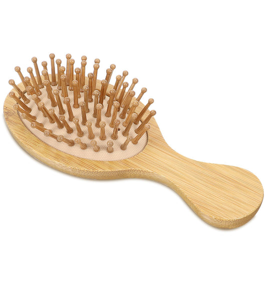 Mini Bamboo Brush, 14.2 cm Cute Wooden Paddle Brush with Pad and Comfortable Handle for Massage and Makeup, Natural Bamboo Hair Brush for Women, Men, All Hair Types