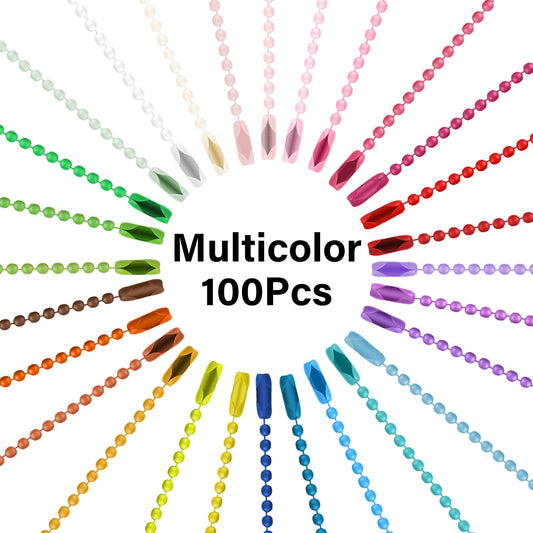 oruola 100pcs Ball Bead Chains,3.7 Inch Small Ball Colored Bead Keychain,Metal Ball Chain Key Chain,Necklace Connector for Hanging Ornament Jewelry Tag,Dog Tag Necklace
