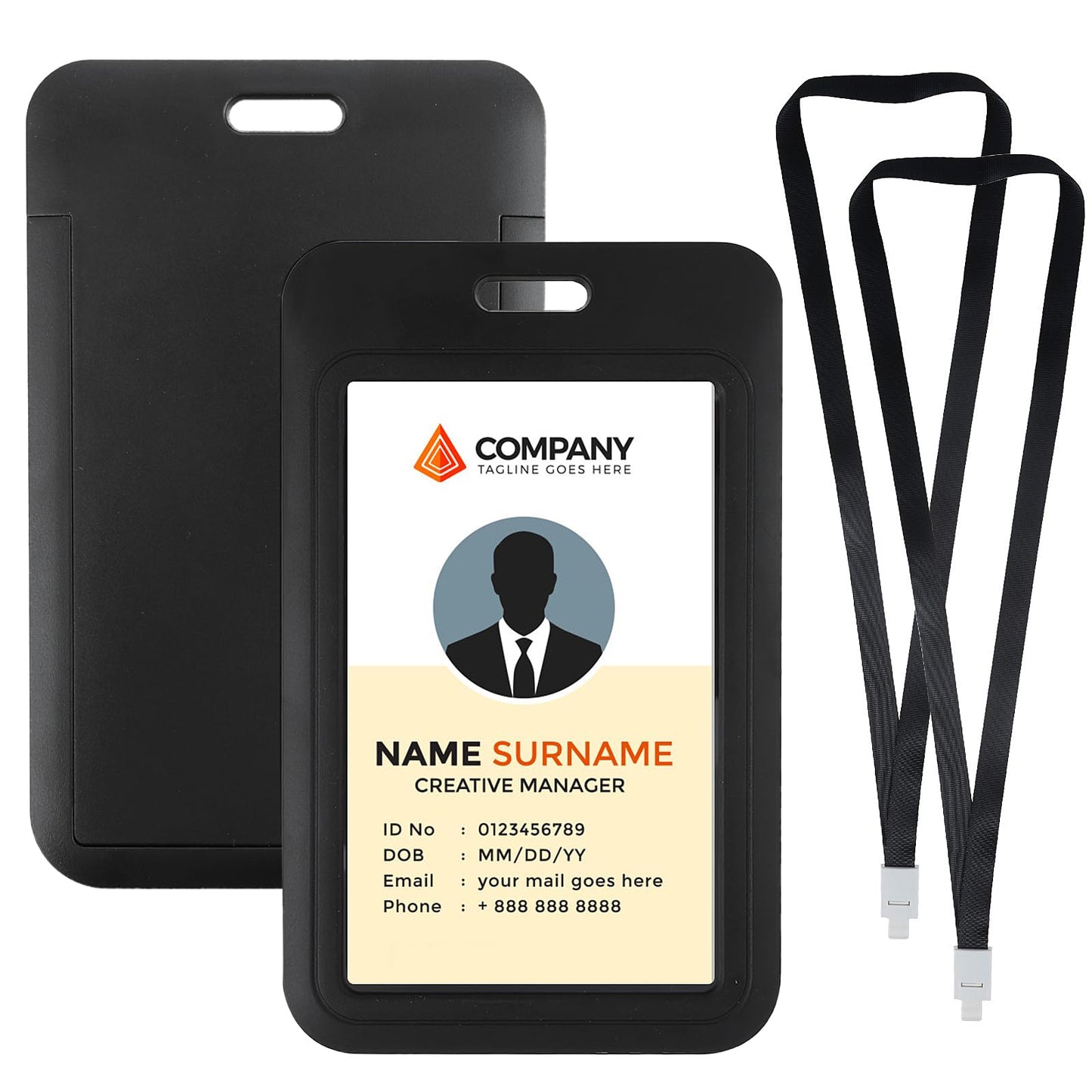 Oruola 2pcs Sliding ID Card Holder,Id Badge Holder,Hard Black Vertical Plastic Badge Holder with Lanyards,Clear Window,for Office School Factory Hospital,ID Credit Cards Driver’s Licenses & Passes