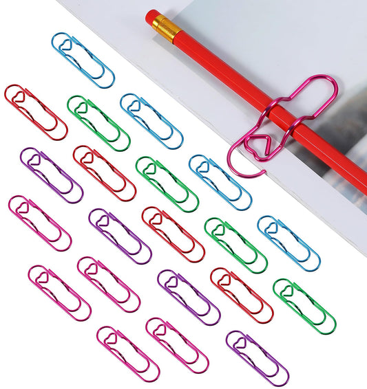 20PCS Pen Clips for Notebook, 5 Colors Heart Pen Clip for Notebook, Suitable for School Office Supplies (Pink Red Purple Green Blue)