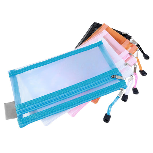 Oruola 5pcs Pouches for Organization,Double Zipper Mesh Pouch,Colorful Pencil Pouches,8.2 x 4.7 Mesh Zipper Pouch Bags,Makeup Bag for Makeup Lipstick Cosmetic Accessories,Clear Mesh Travel Pouch