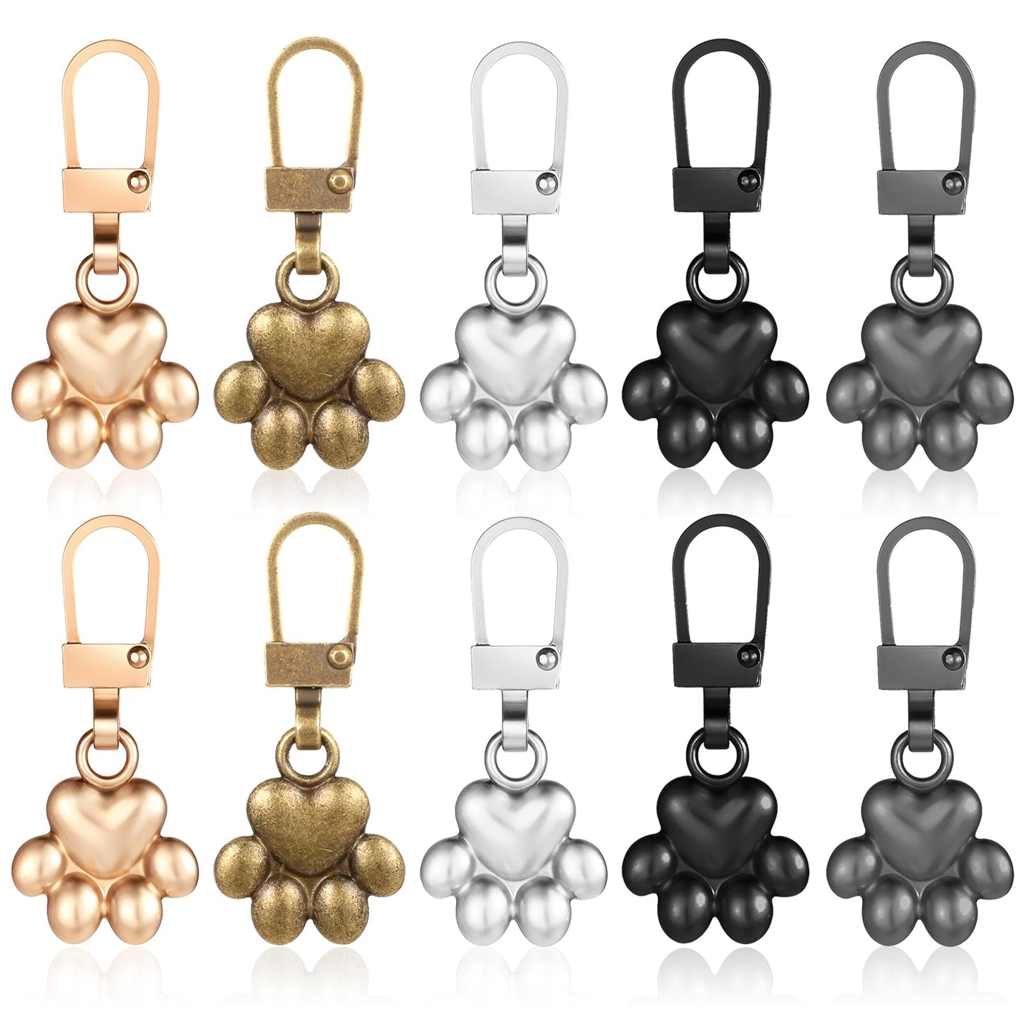 oruola 10pcs Replacement Zipper Pull,Dog Paw Zipper,Metal Zipper Pull Charm,Zipper Pulls Replacement for Luggage Backpacks Purses Jackets Handbags Keychain DIY Crafts Jewellery Making 5 Colors